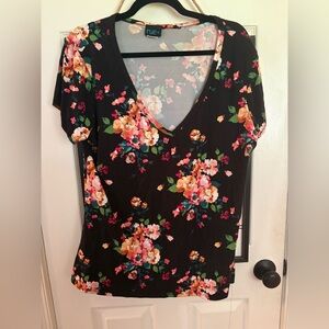 Maurices Black Floral V-Neck Blouse